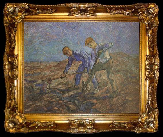 framed  Vincent Van Gogh Two Peasants Digging (nn04), ta009-2